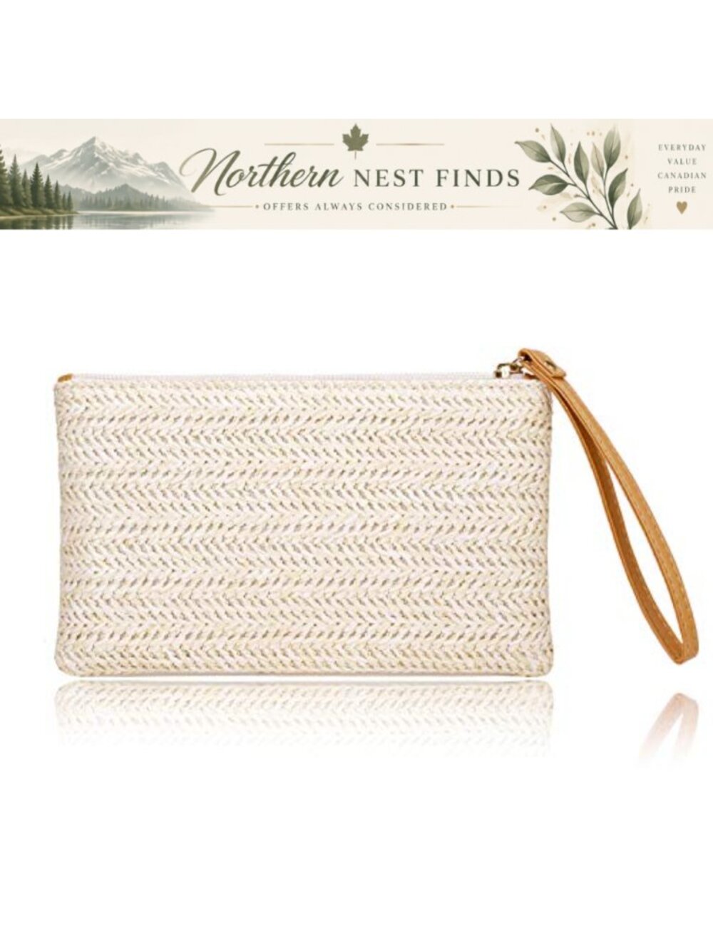 Straw Clutch Bag Bohemian Summer Beach Zipper Wristlet Handbag